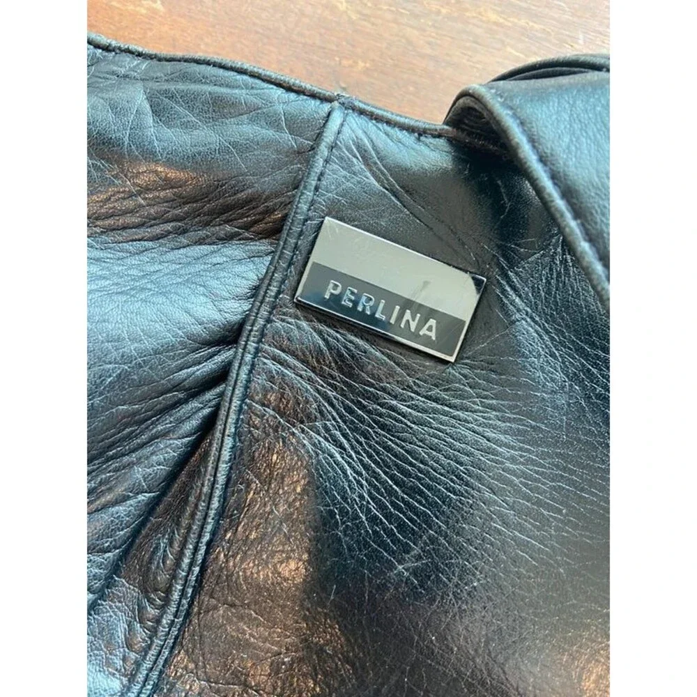 Perlina Leather Tote Bag Purse Black 18” Women's with lock charm